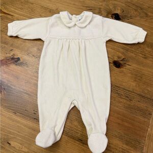 Baby Dior Ivory Velour Fleece Footed Sleeper